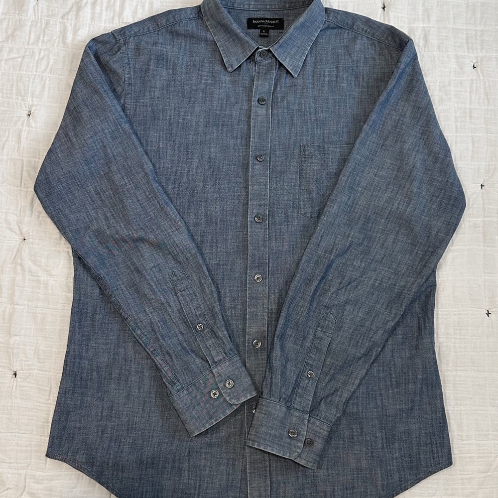Men's Blue Jean Button-Up Shirt L